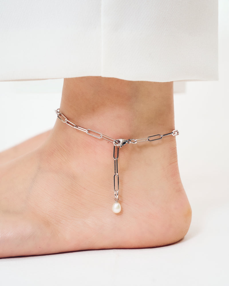 SQUARE CHAIN END PEARL ANKLET