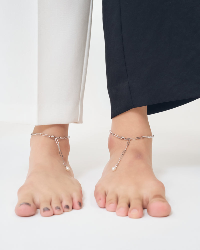 SQUARE CHAIN END PEARL ANKLET
