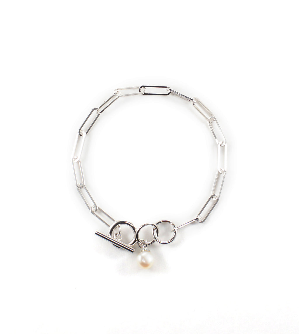 SQUARE CHAIN PEARL CHARM BRACELET - tsui