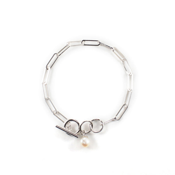 SQUARE CHAIN PEARL CHARM BRACELET - tsui