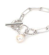 SQUARE CHAIN PEARL CHARM BRACELET