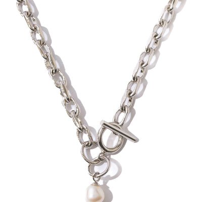 LINK CHAIN PEARL CHARM NECKLACE