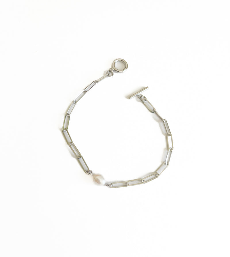 SQUARE CHAIN PEARL SETTING BRACELET - tsui