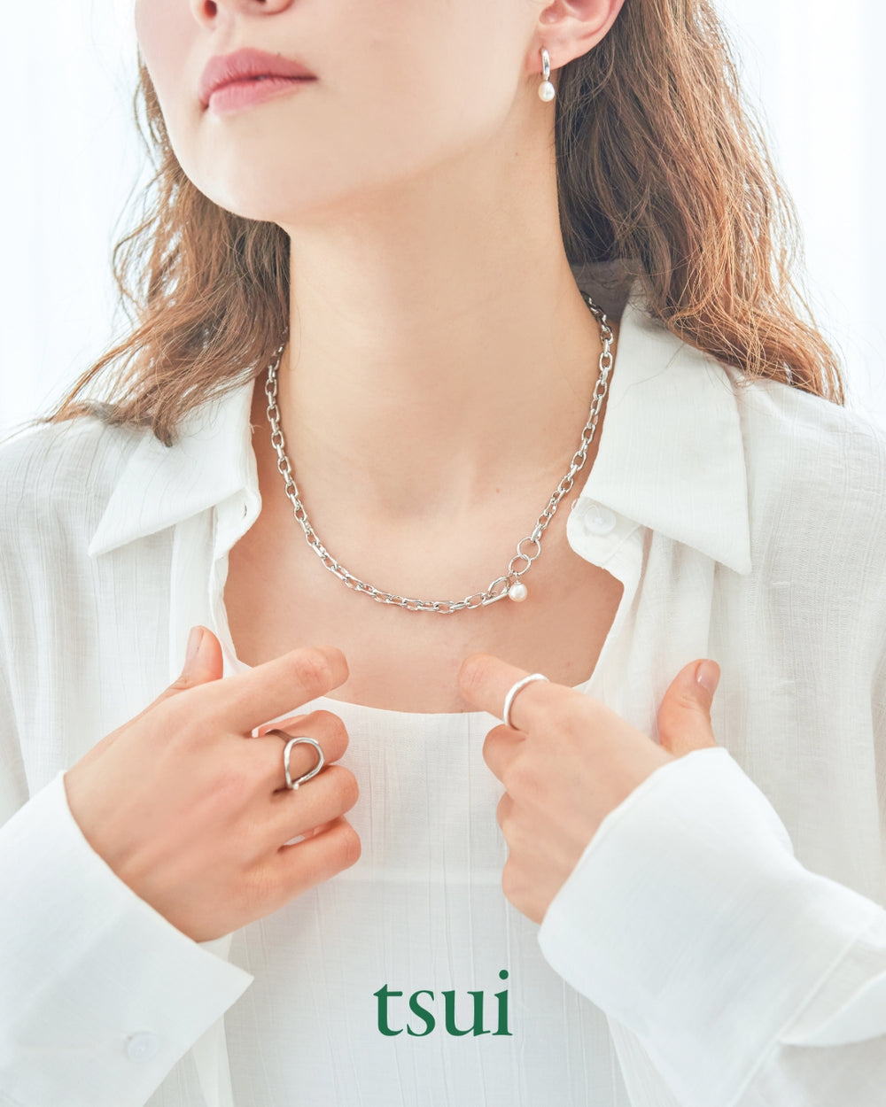 LINK CHAIN PEARL CHARM NECKLACE - tsui